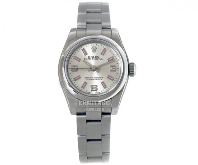 Rolex 176200 Steel on Oyster Steel with Pink Luminous Index & Silver Arabic 3-6-9